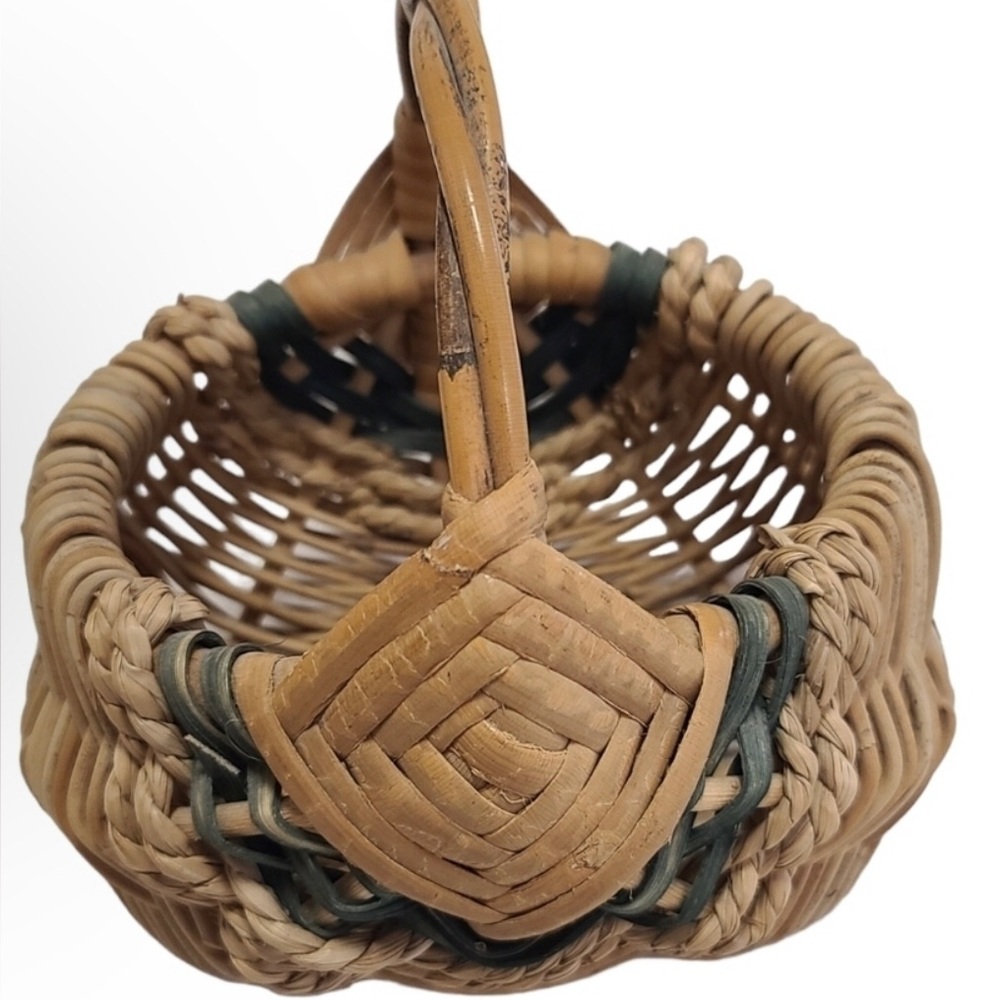 Vintage hand crafted woven durable basket signed by artist. Created 1985